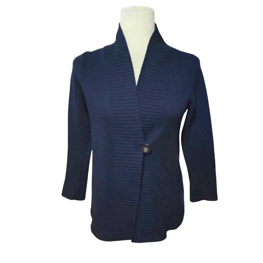 J. Crew Navy Cashmere Blend Cardigan Shawl‎ Collar Sweater Cozy Warm Size Small